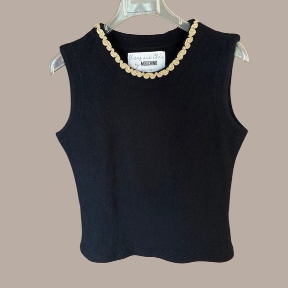 VINTAGE MOSCHINO Angora Sleeveless Top with Gold Trim Neckline XL - Picture 1 of 2